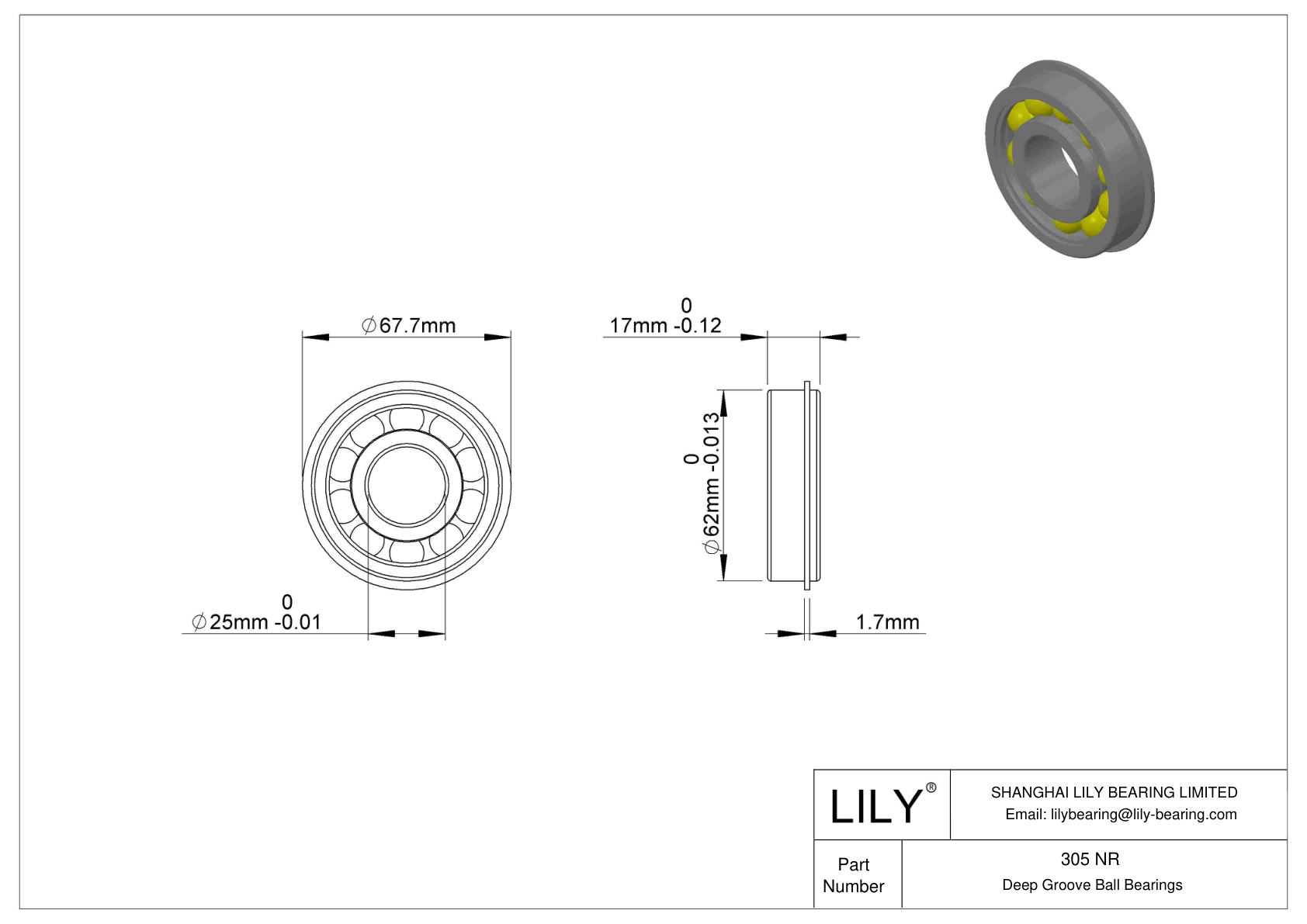 305 NR Rodamiento ranurado de bolas con anillo elástico cad drawing