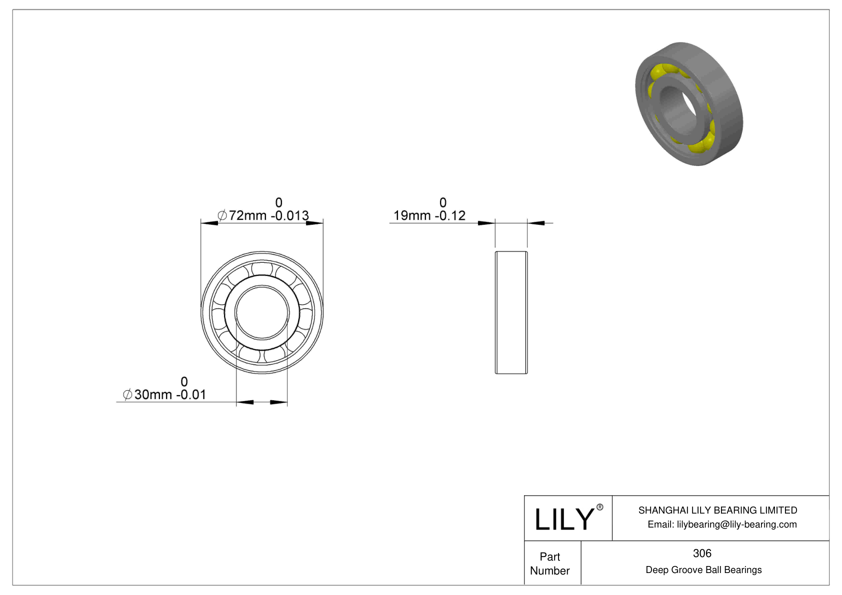 306M Single Row Deep Groove Ball Bearings cad drawing