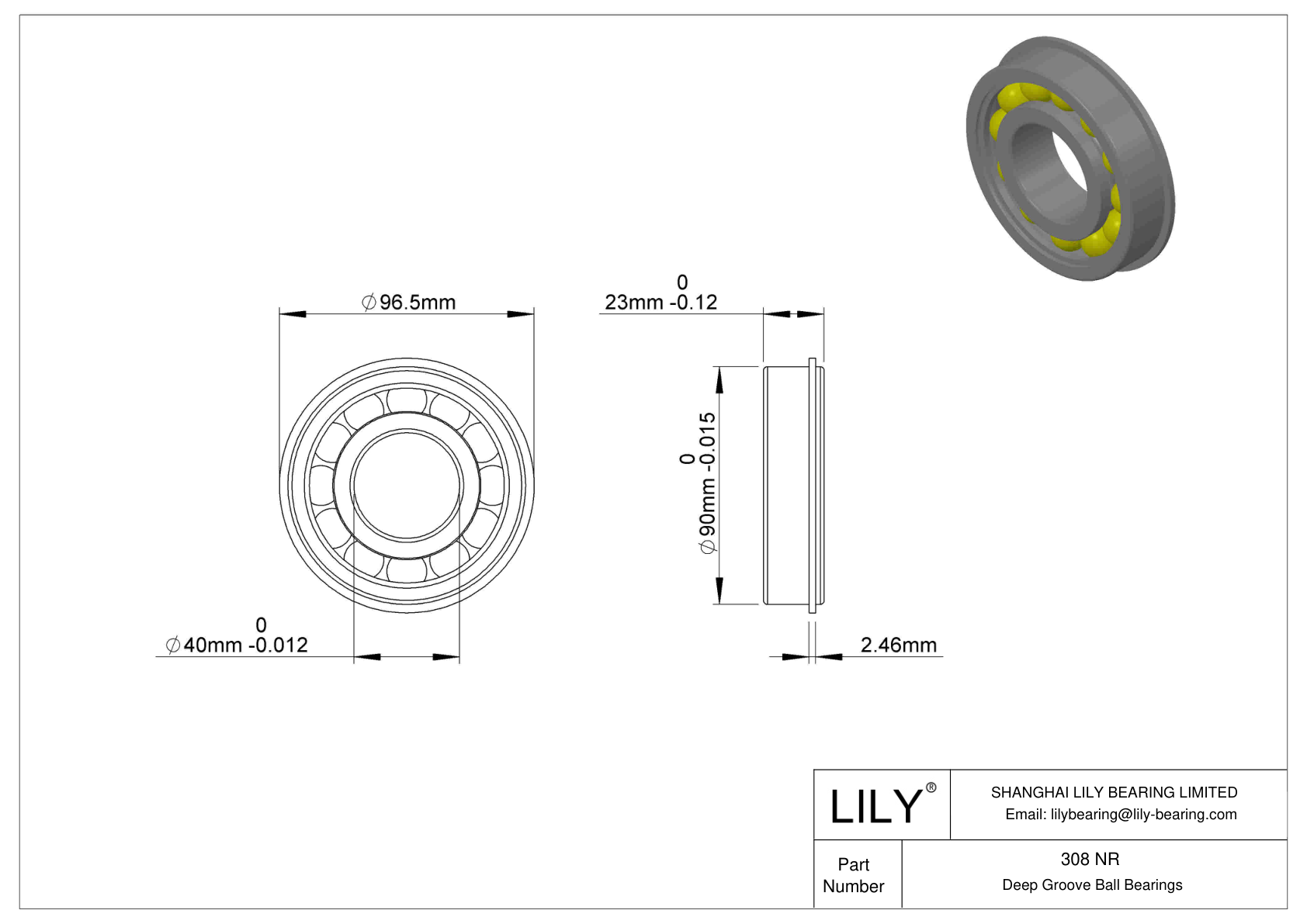 308 NR Snap Ring Groove Ball Bearing cad drawing