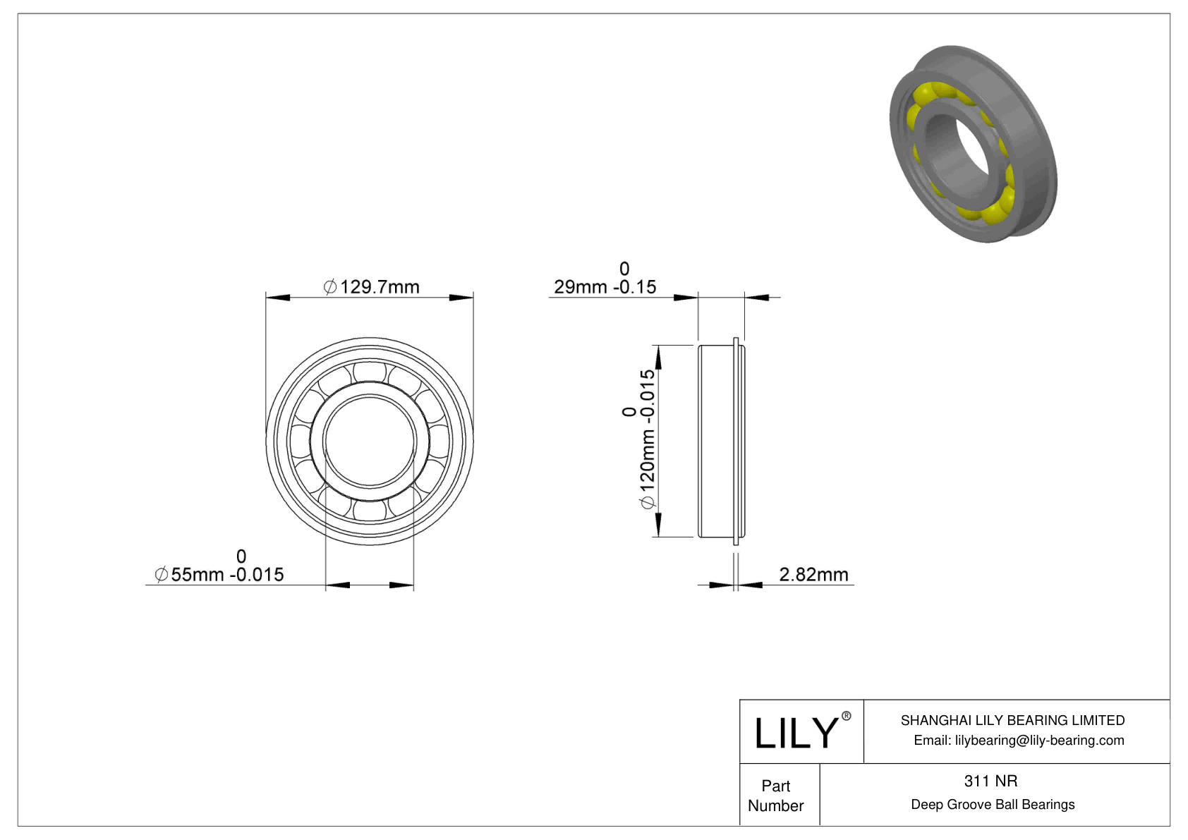 311 NR Snap Ring Groove Ball Bearing cad drawing