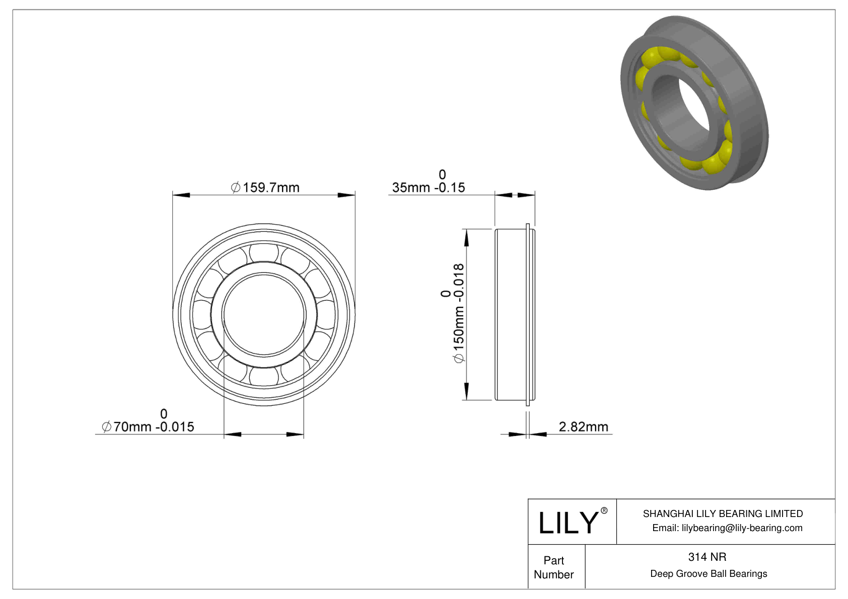 314 NR Rodamiento ranurado de bolas con anillo elástico cad drawing