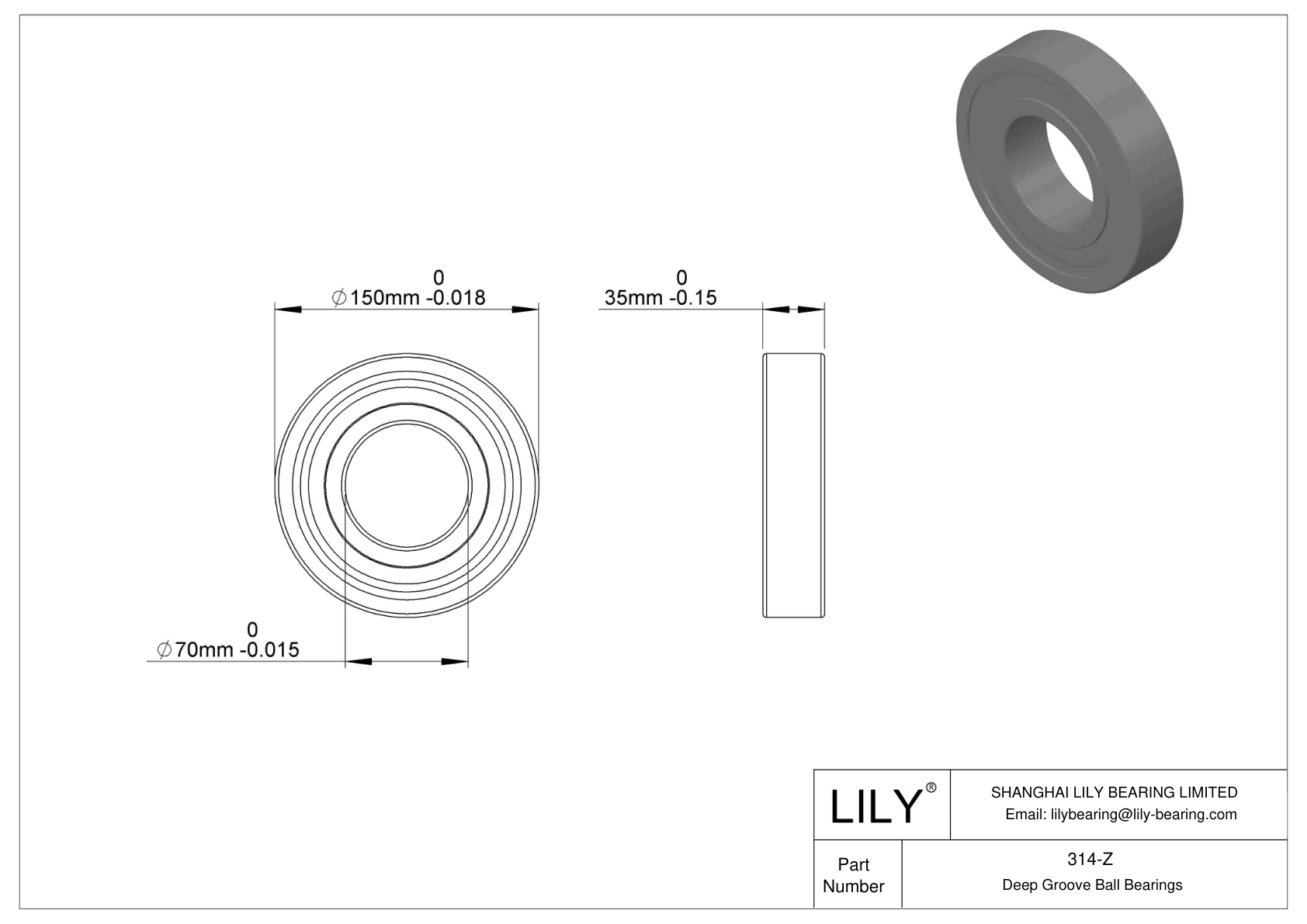 314-Z Single Row Deep Groove Ball Bearings With Filling Slots cad drawing