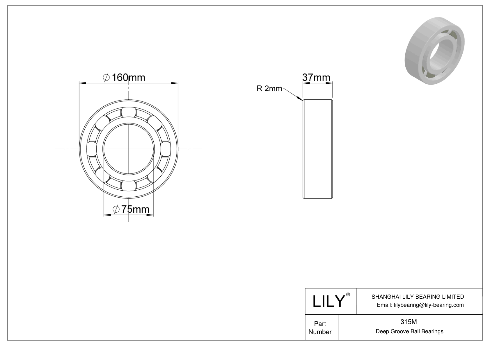 315M Single Row Deep Groove Ball Bearings cad drawing