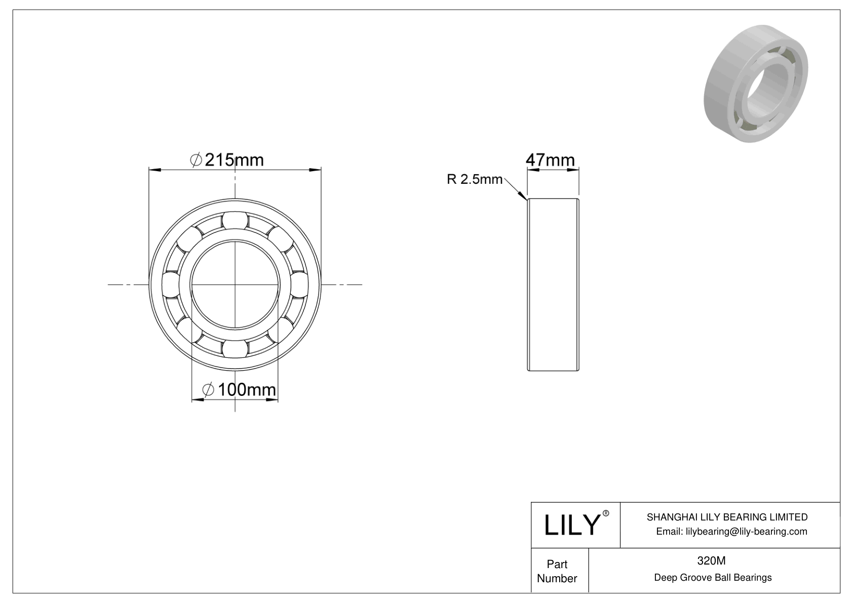 320M 单列深沟球轴承 cad drawing