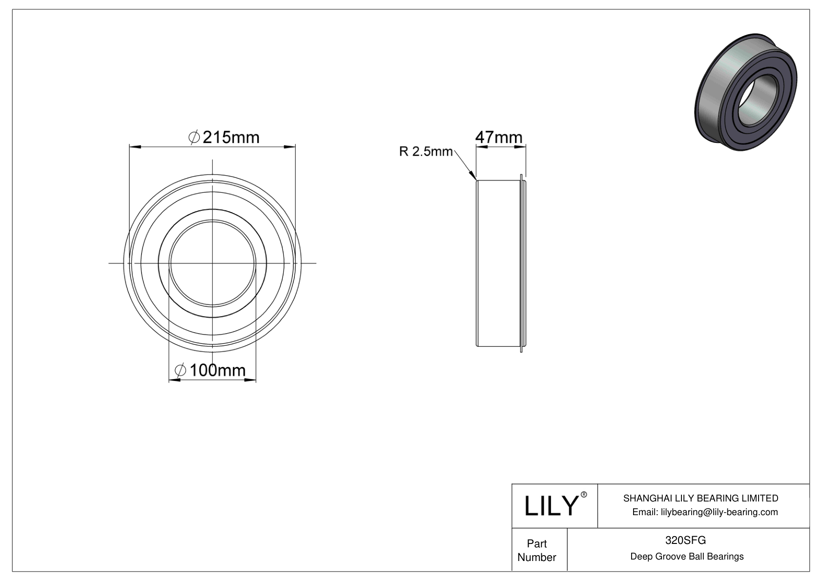 320SFG 单列深沟球轴承 cad drawing