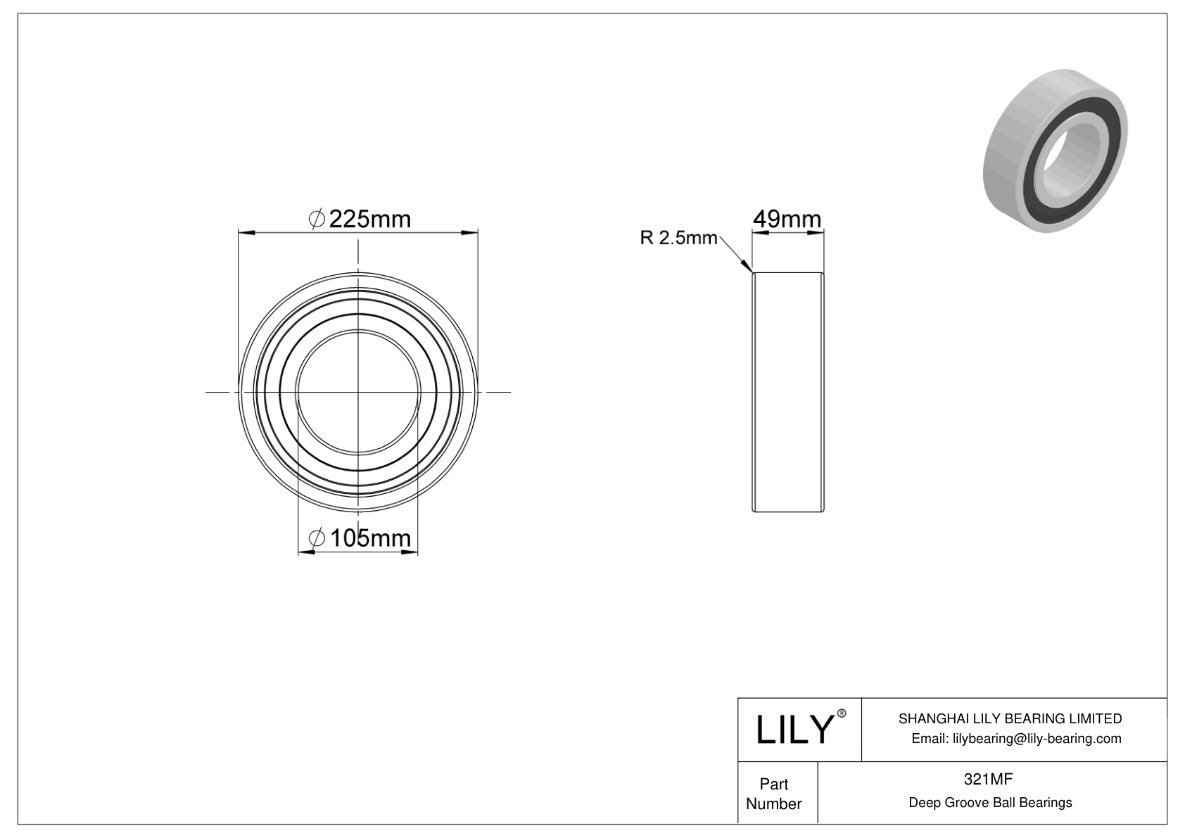 321MF 单列深沟球轴承 cad drawing