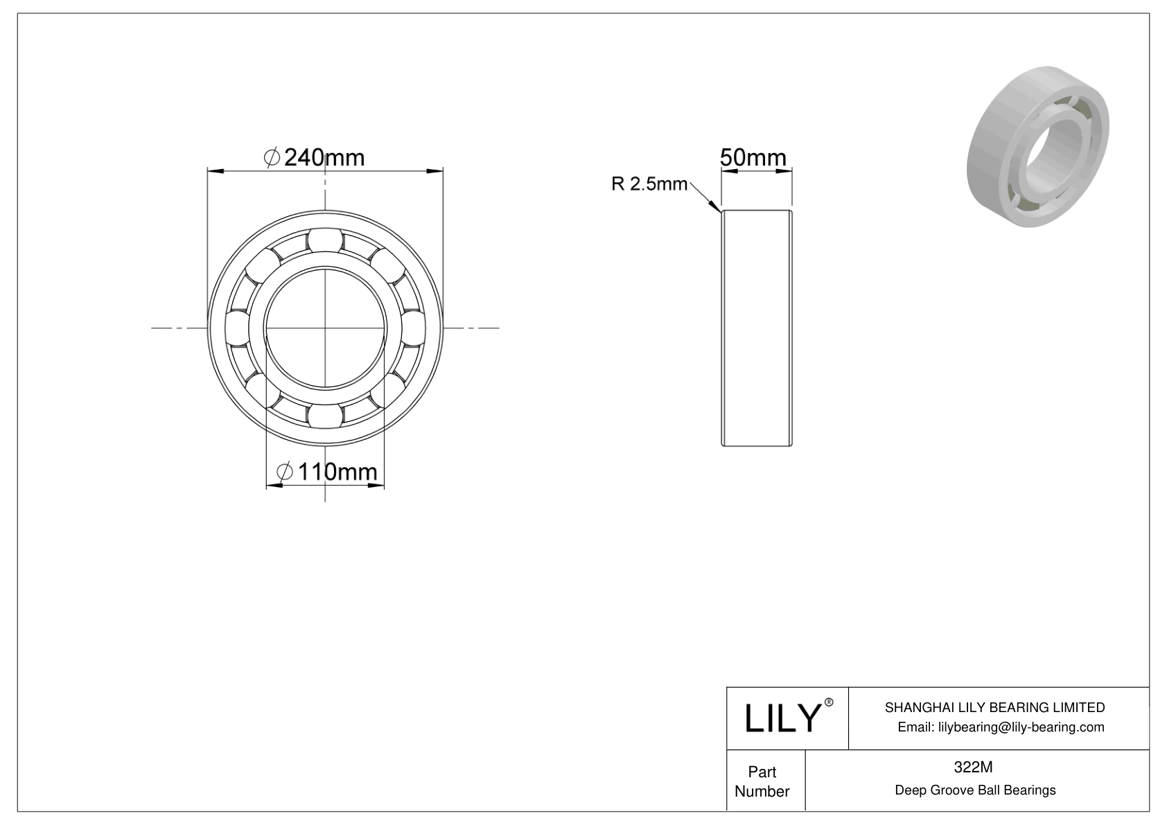 322M 单列深沟球轴承 cad drawing