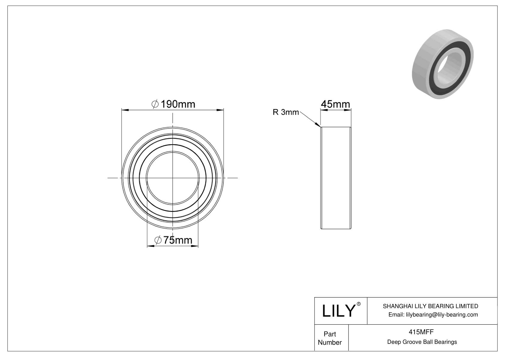 415MFF 单列深沟球轴承 cad drawing