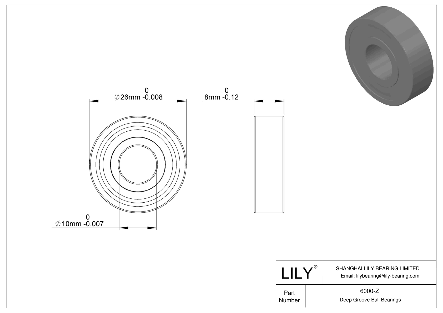 6000-Z Single Row Deep Groove Ball Bearings cad drawing