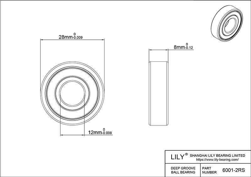 LILY-PU600145-14 Polyurethane Coated Bearing cad drawing
