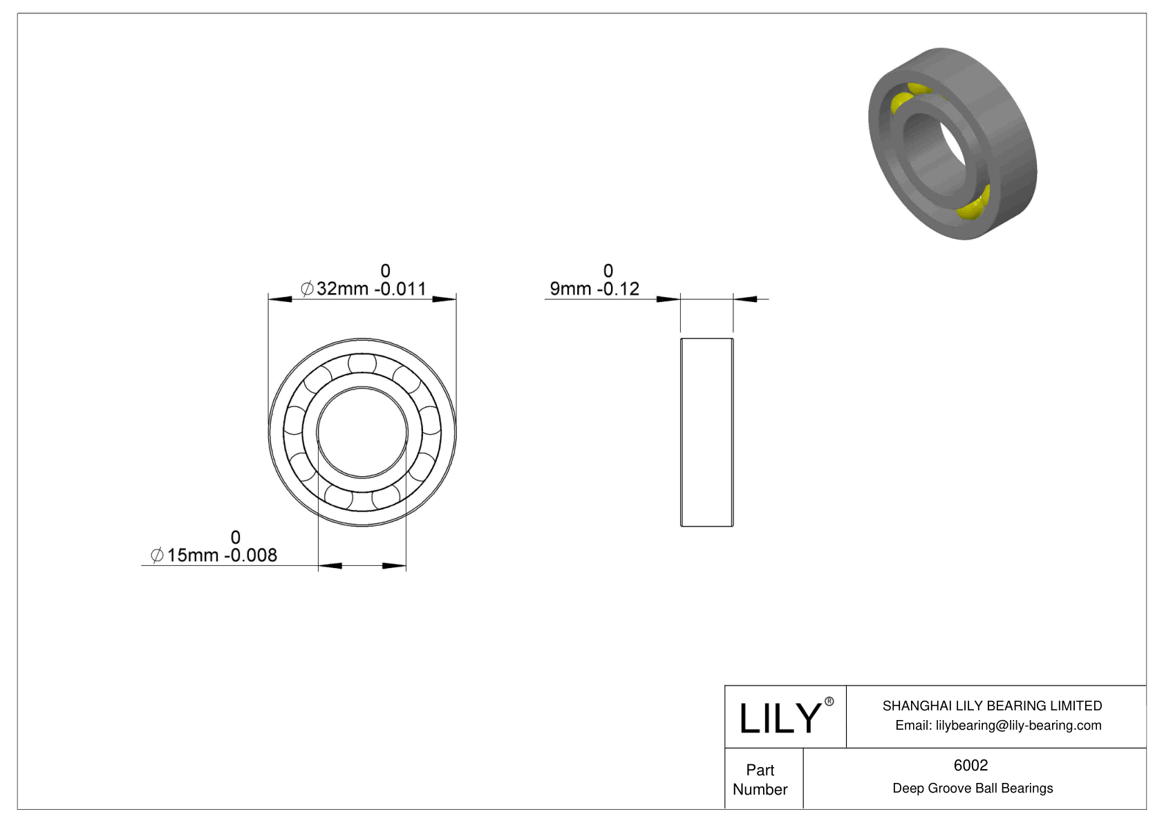 LILY-PU600250-15C2L12M10 Polyurethane Coated Bearing With Screw cad drawing