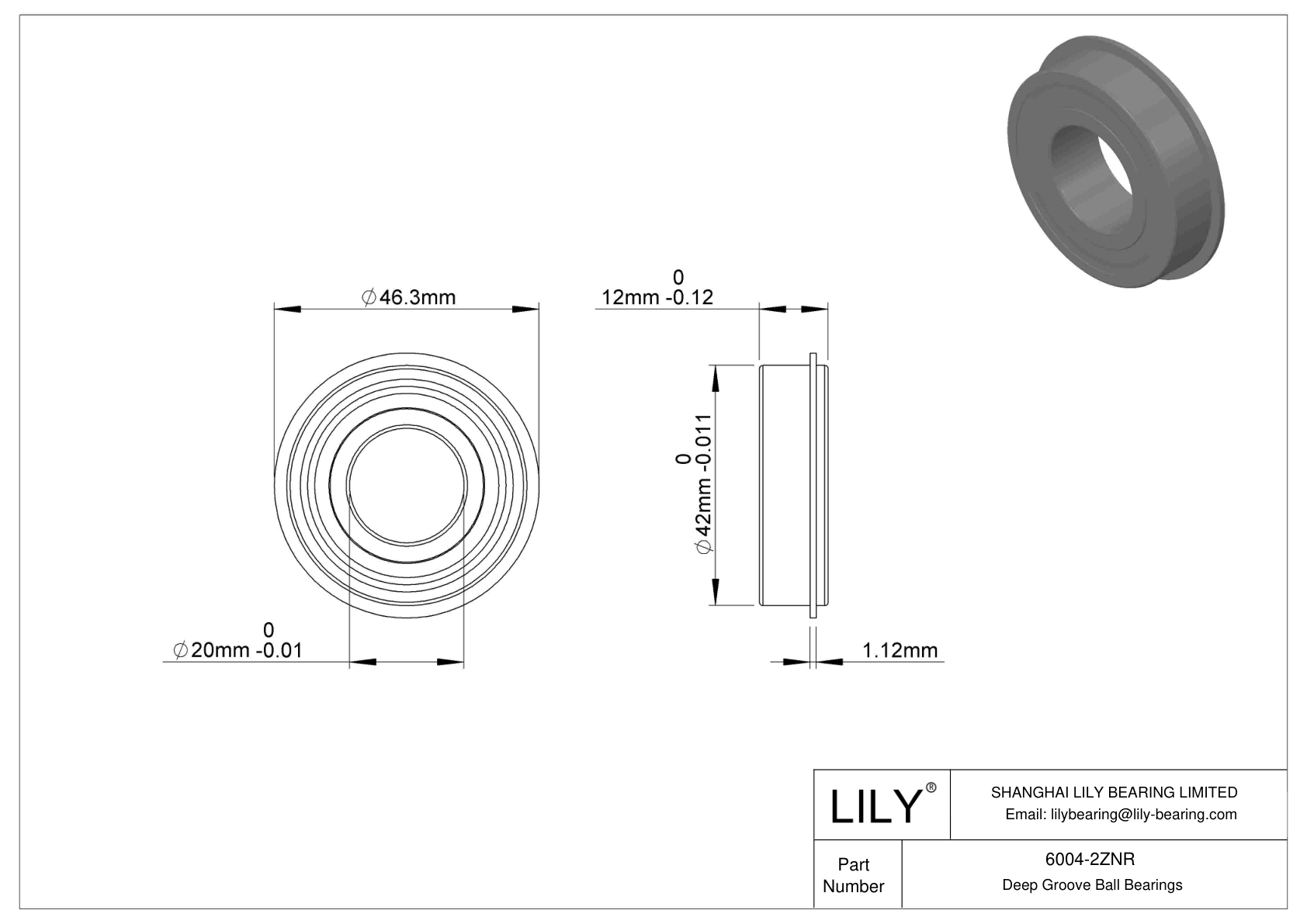 6004-2ZNR Snap Ring Groove Ball Bearing cad drawing