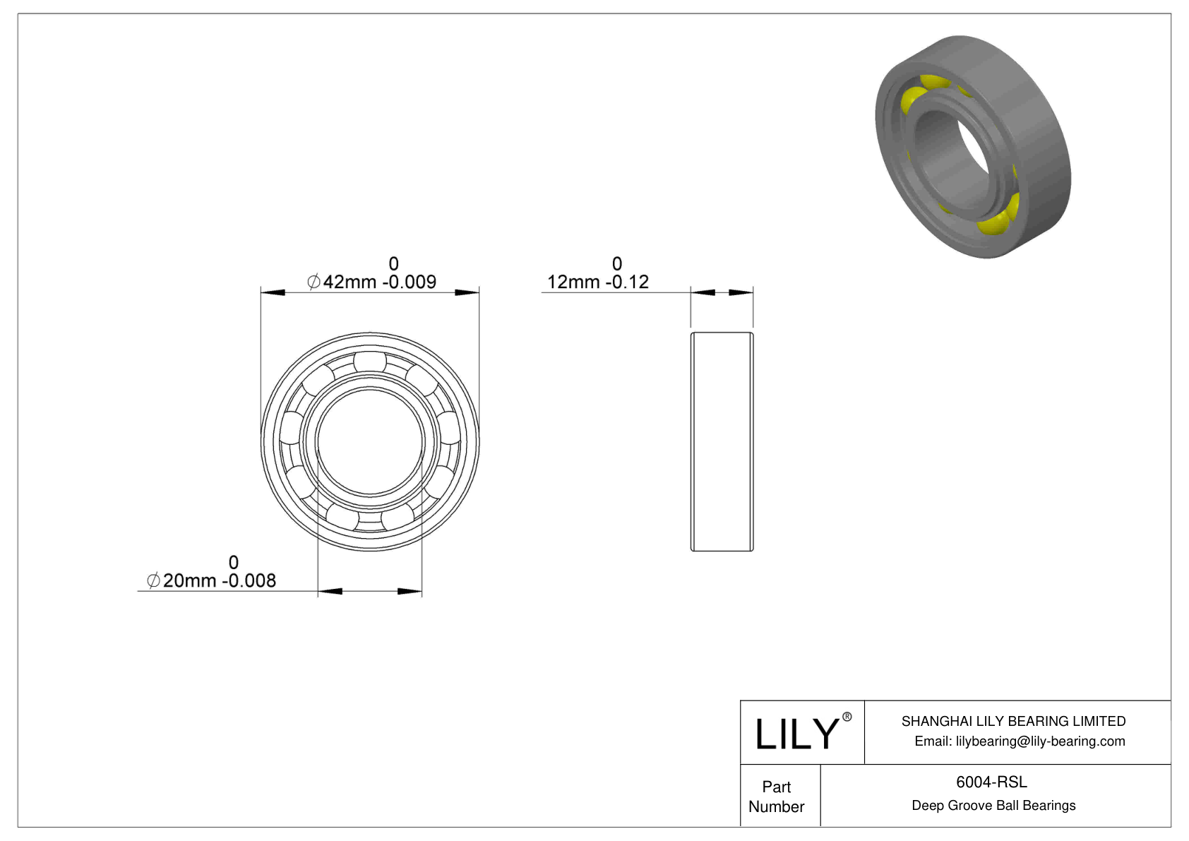 6004-RSL Single Row Deep Groove Ball Bearings cad drawing