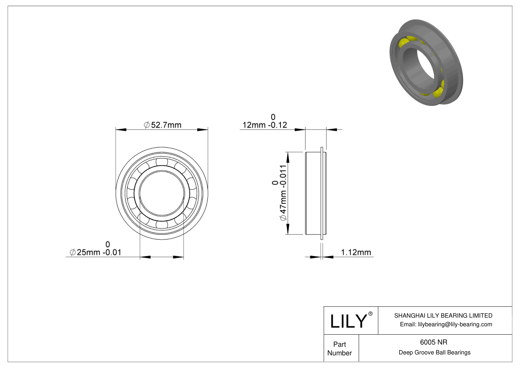 6005 NR Rodamiento ranurado de bolas con anillo elástico cad drawing