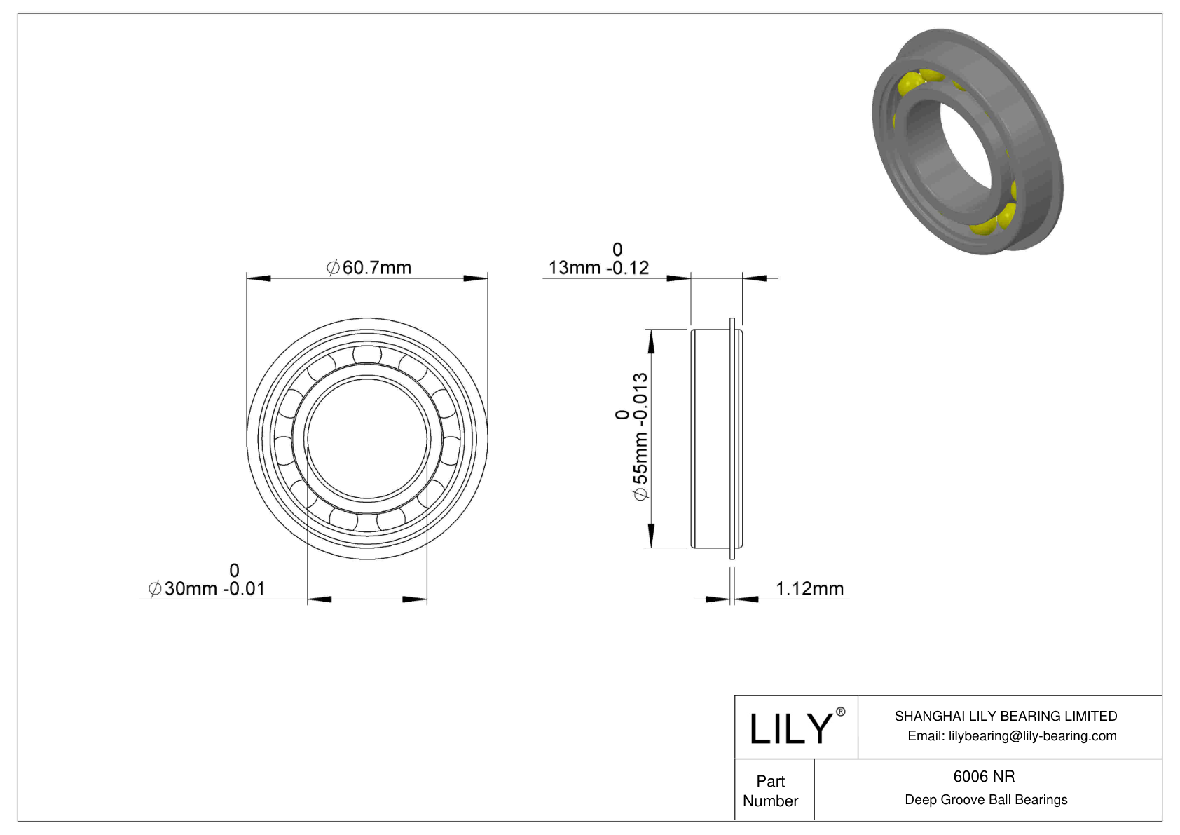 6006 NR Snap Ring Groove Ball Bearing cad drawing