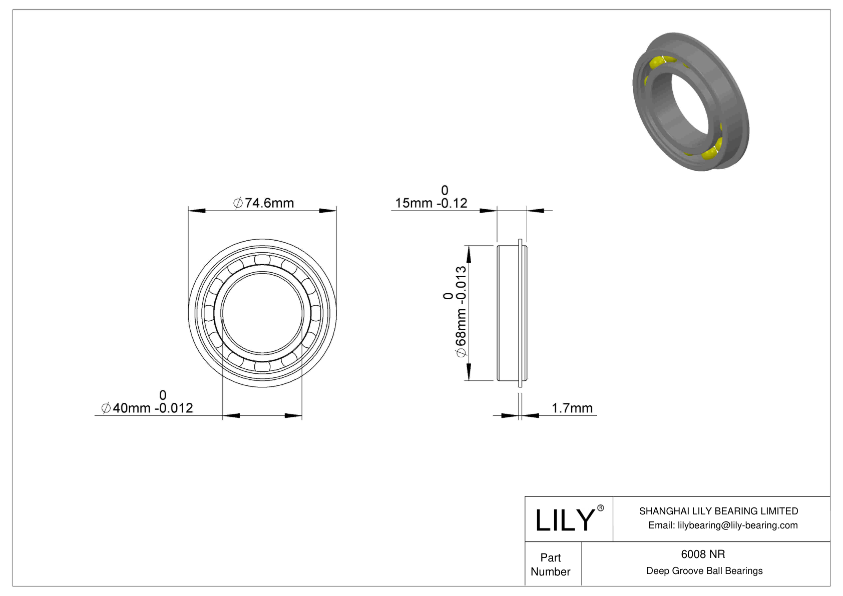 6008 NR Rodamiento ranurado de bolas con anillo elástico cad drawing