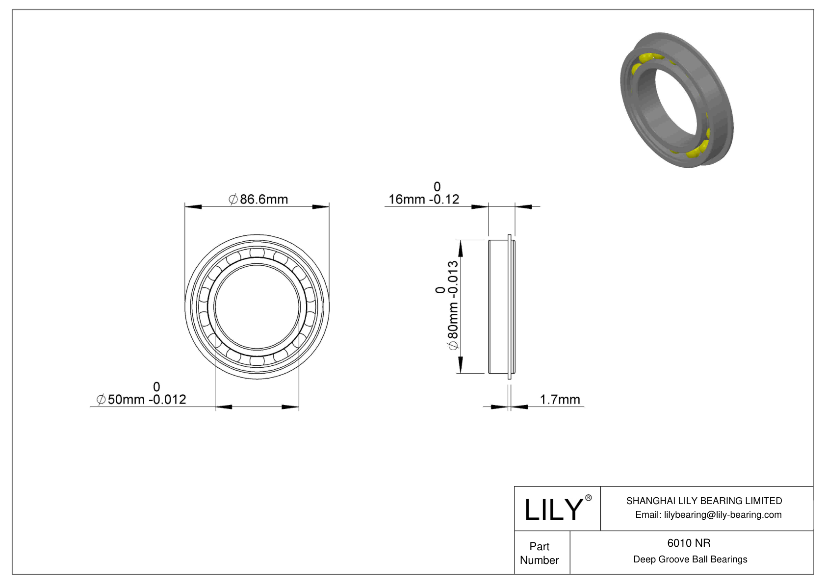 6010 NR Snap Ring Groove Ball Bearing cad drawing