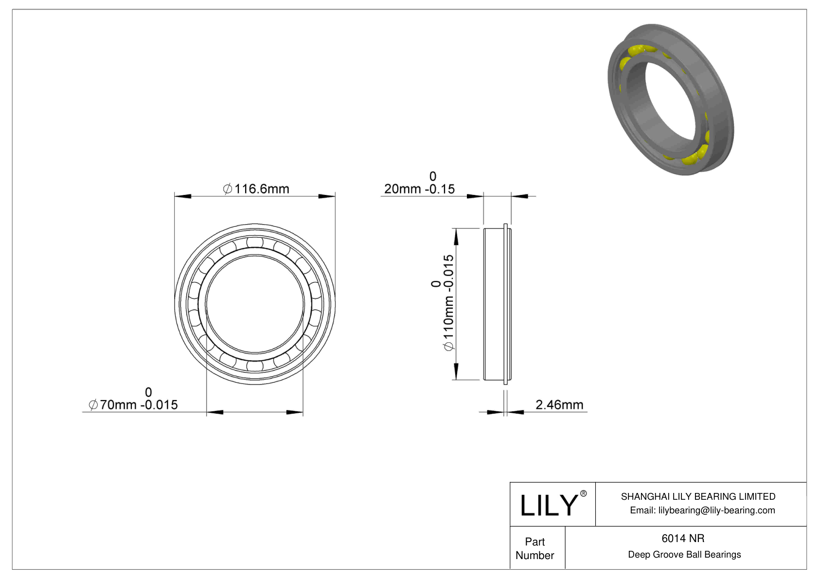 6014 NR Rodamiento ranurado de bolas con anillo elástico cad drawing