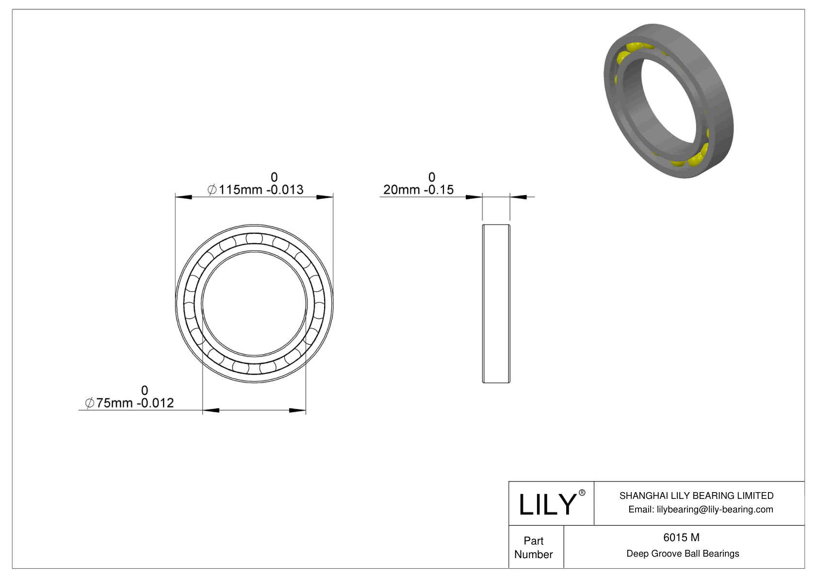 6015 M Single Row Deep Groove Ball Bearings cad drawing