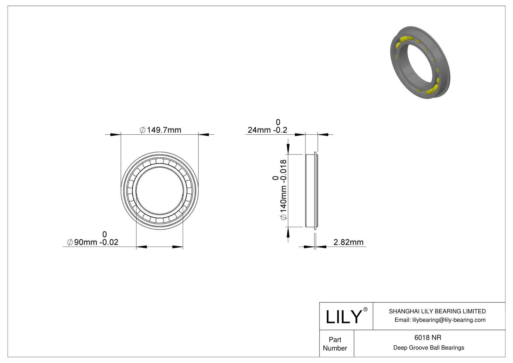 6018 NR 卡环沟槽球轴承 cad drawing