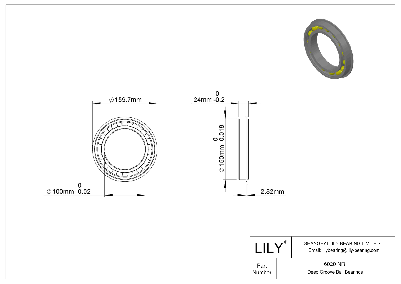 6020 NR Rodamiento ranurado de bolas con anillo elástico cad drawing