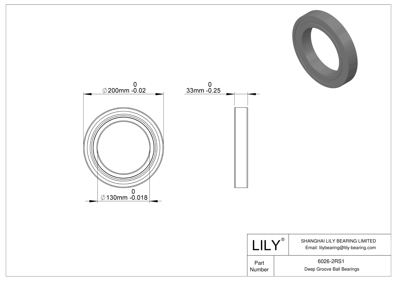 6026-2RS1 Single Row Deep Groove Ball Bearings cad drawing