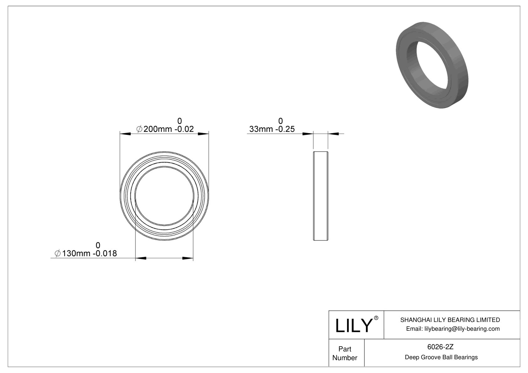 6026-2Z Single Row Deep Groove Ball Bearings cad drawing