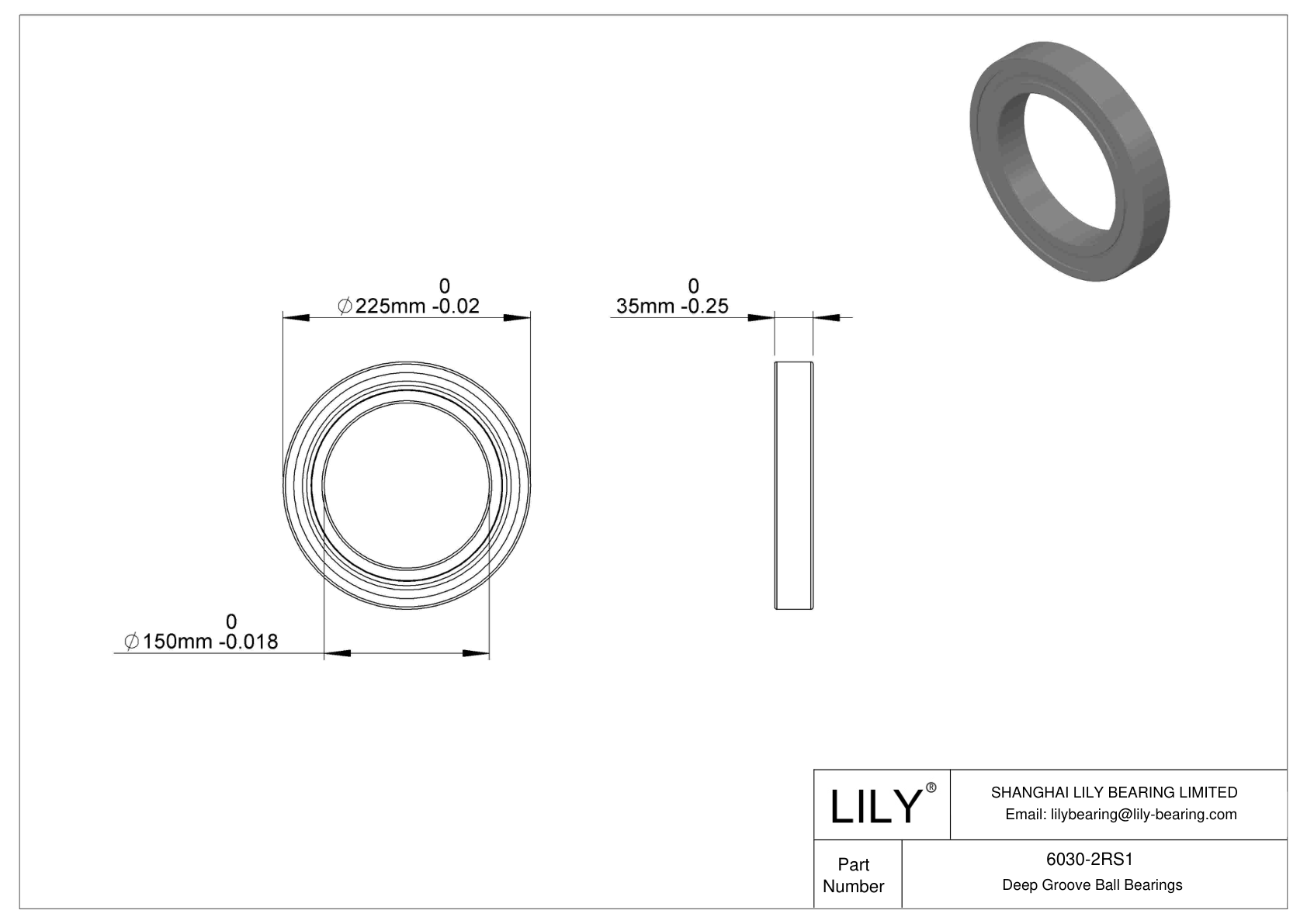 6030-2RS1 Single Row Deep Groove Ball Bearings cad drawing