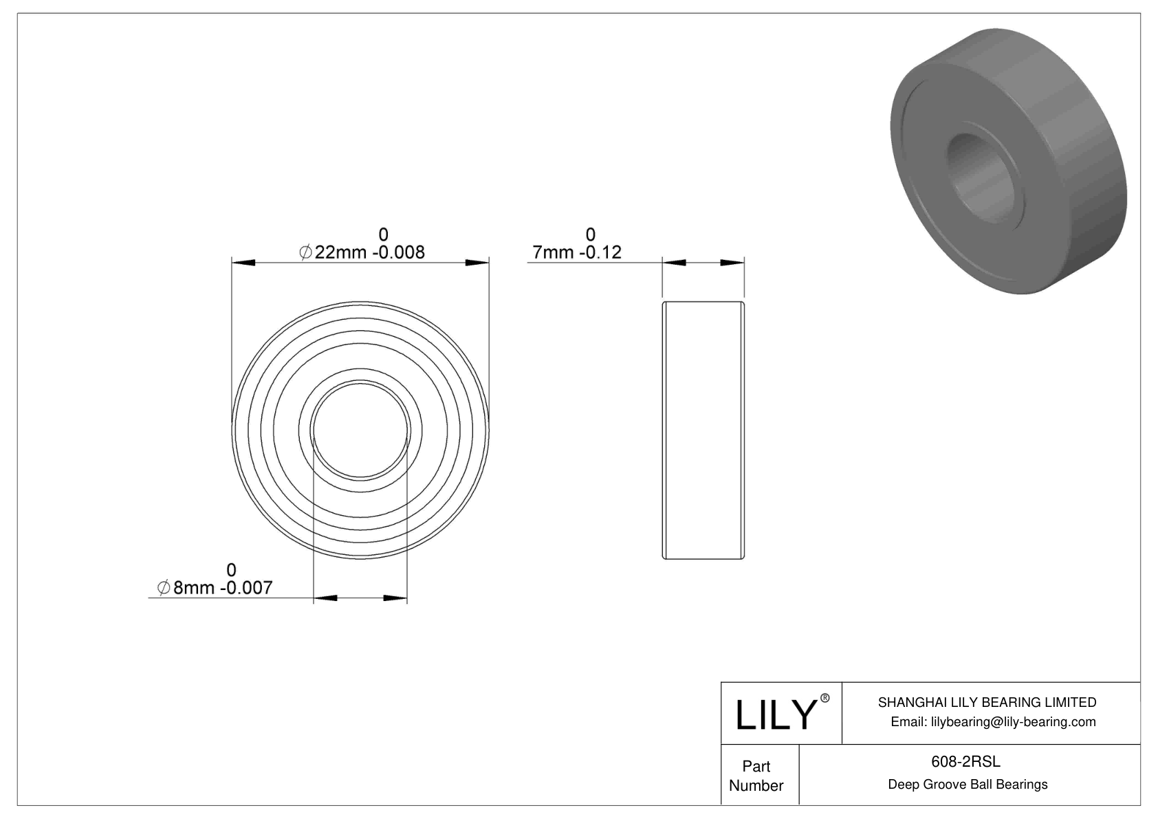 608-2RSL Rodamientos rígidos de bolas de una hilera cad drawing