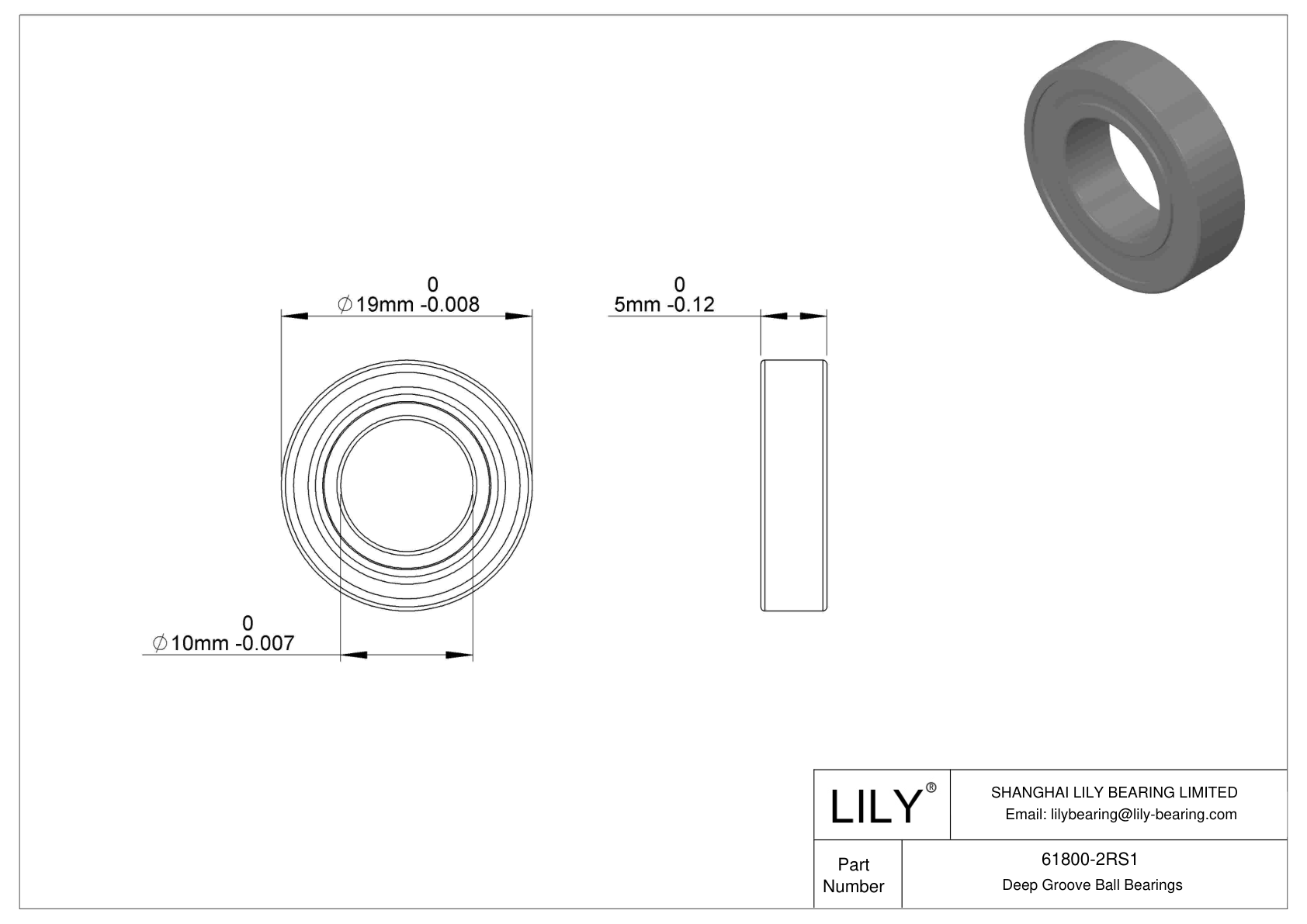 61800-2RS1 Single Row Deep Groove Ball Bearings cad drawing