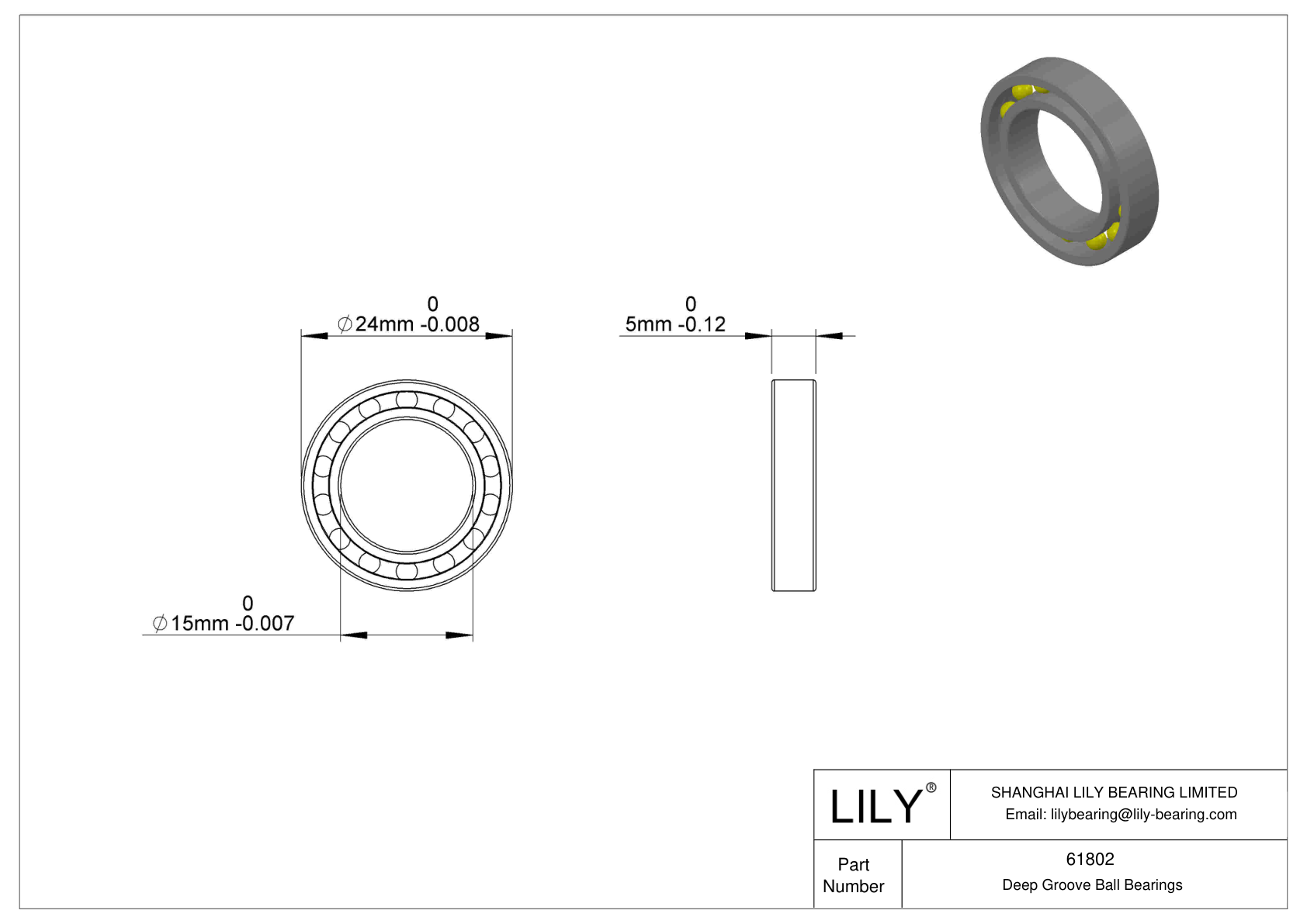 61802 Single Row Deep Groove Ball Bearings cad drawing