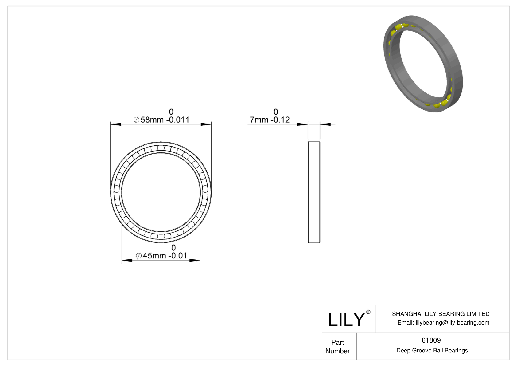 61809 单列向心球轴承 cad drawing