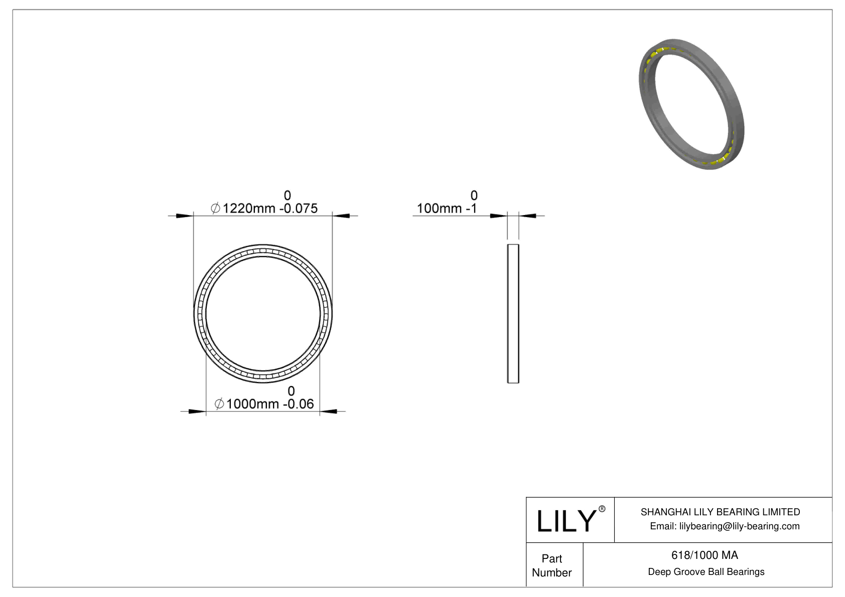 618/1000 MA Single Row Deep Groove Ball Bearings cad drawing