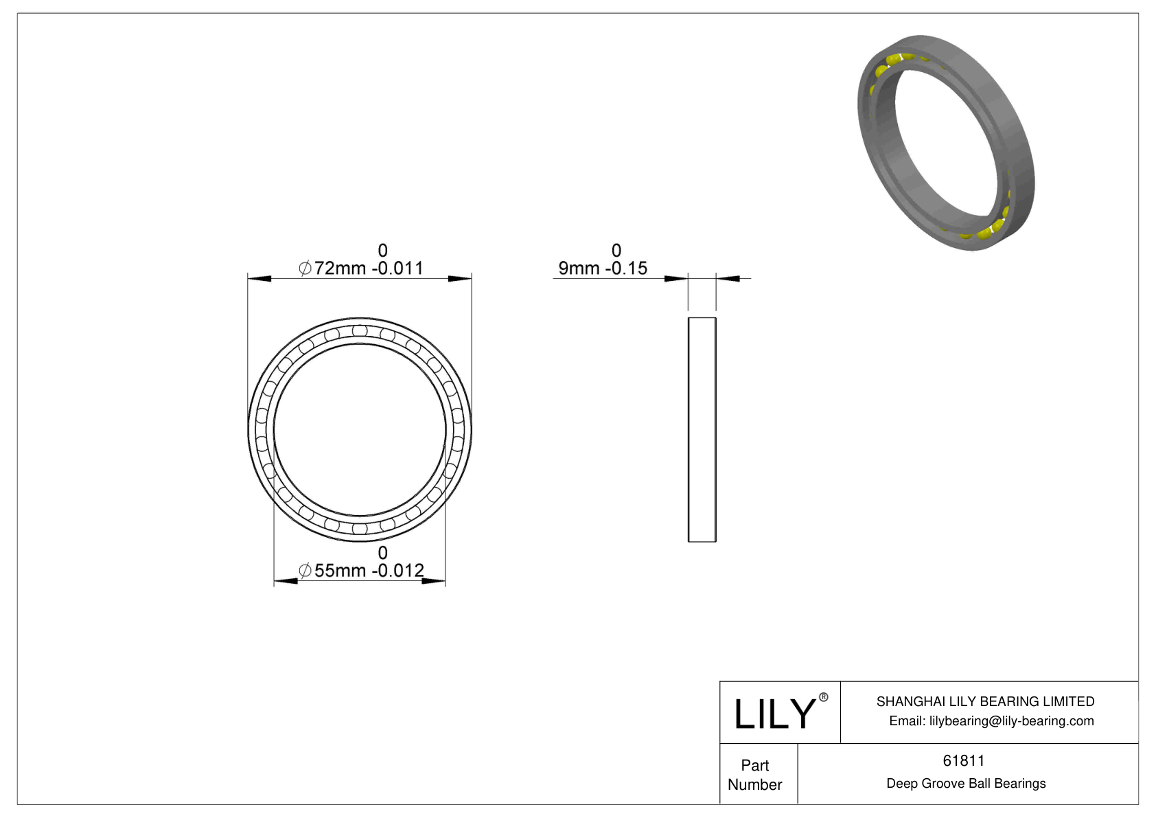 61811 Single Row Radial Ball Bearings cad drawing