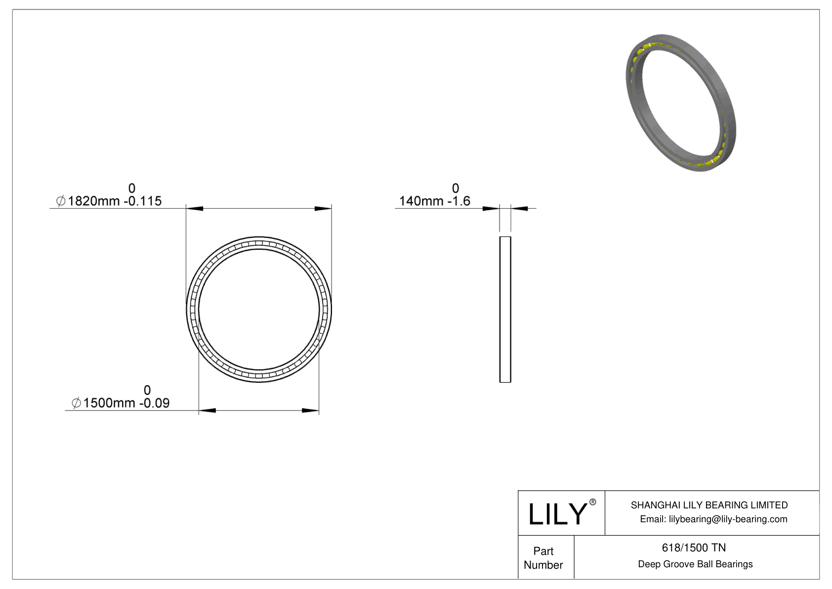 618/1500 TN Single Row Deep Groove Ball Bearings cad drawing