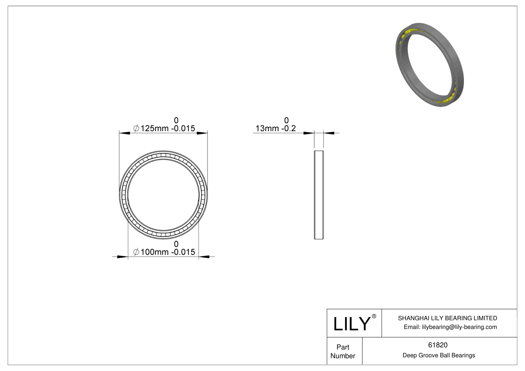 61820-2RZ/W64 Single Row Deep Groove Ball Bearings cad drawing