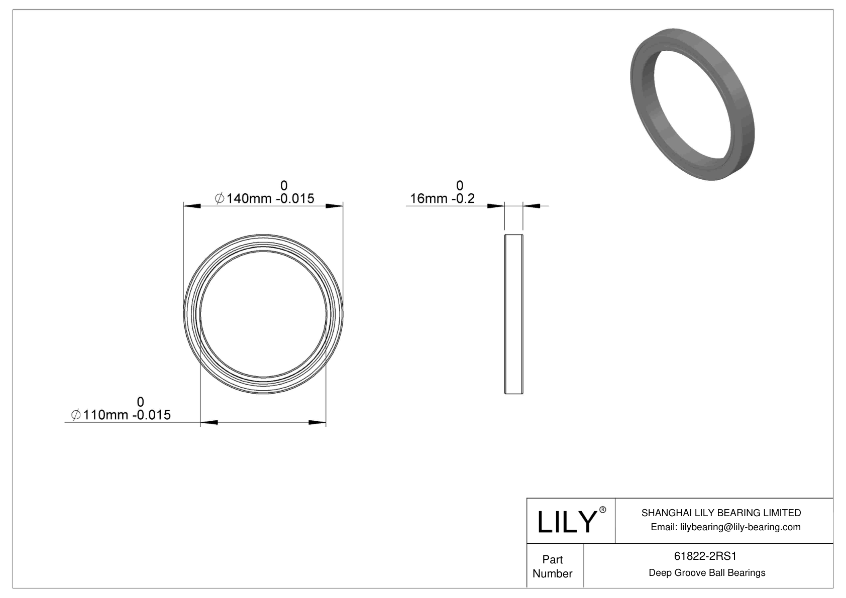 61822-2RS1 Rodamientos rígidos de bolas de una hilera cad drawing