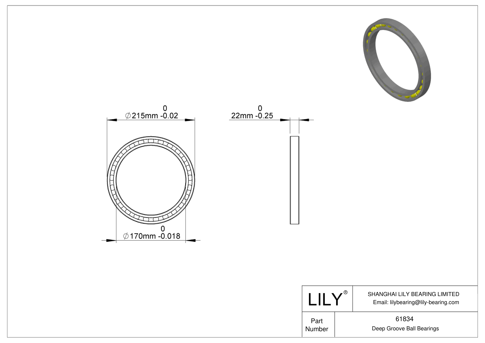 61834/W64 Single Row Deep Groove Ball Bearings cad drawing