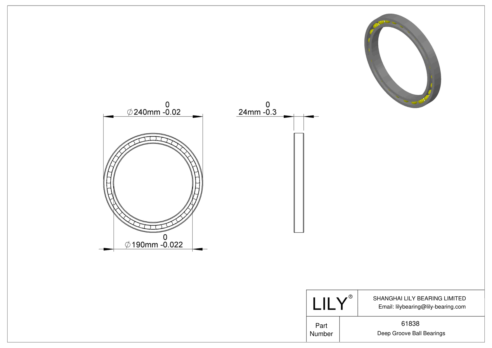 61838 Single Row Deep Groove Ball Bearings cad drawing