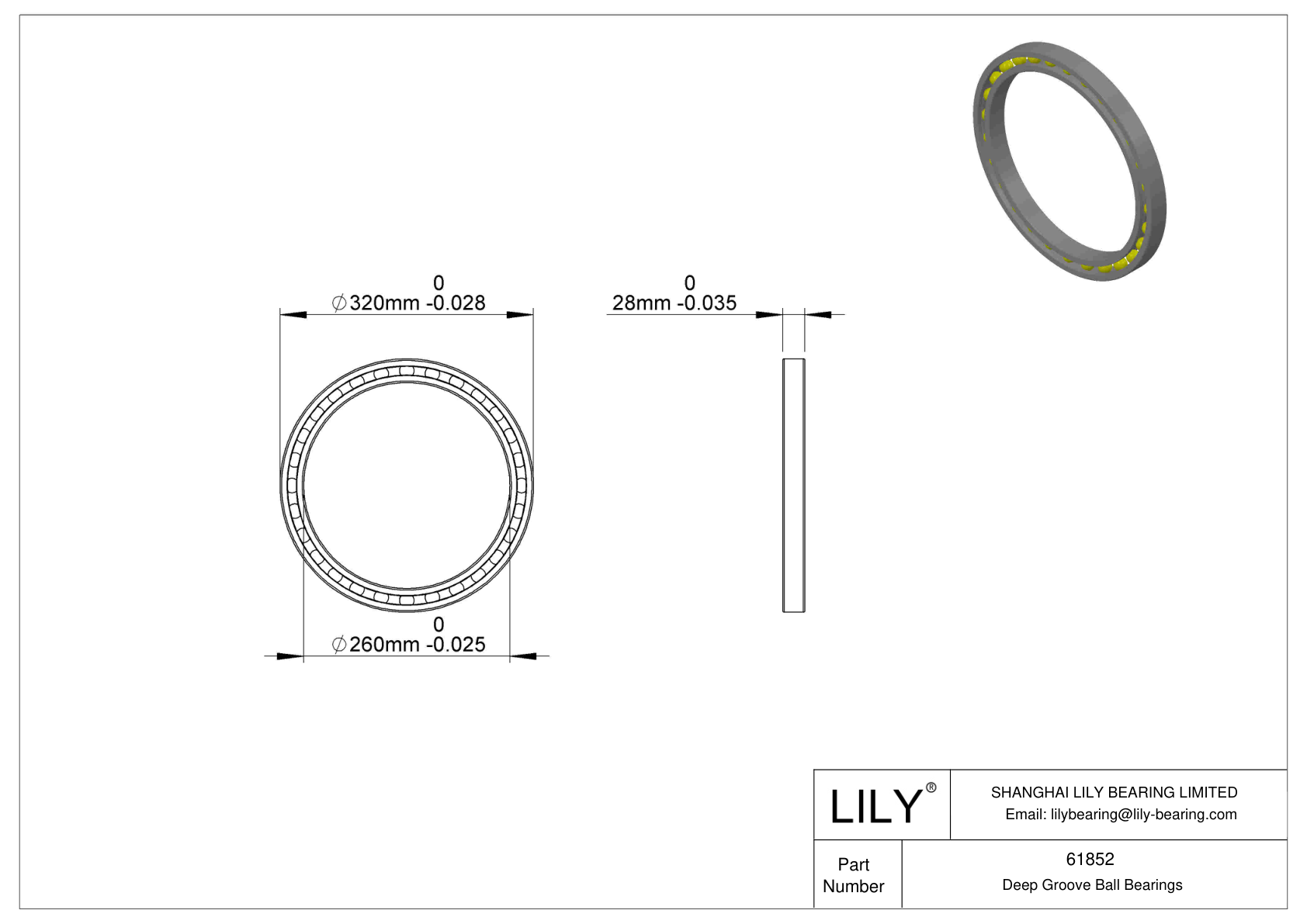 61852 MA/W64F Single Row Deep Groove Ball Bearings cad drawing