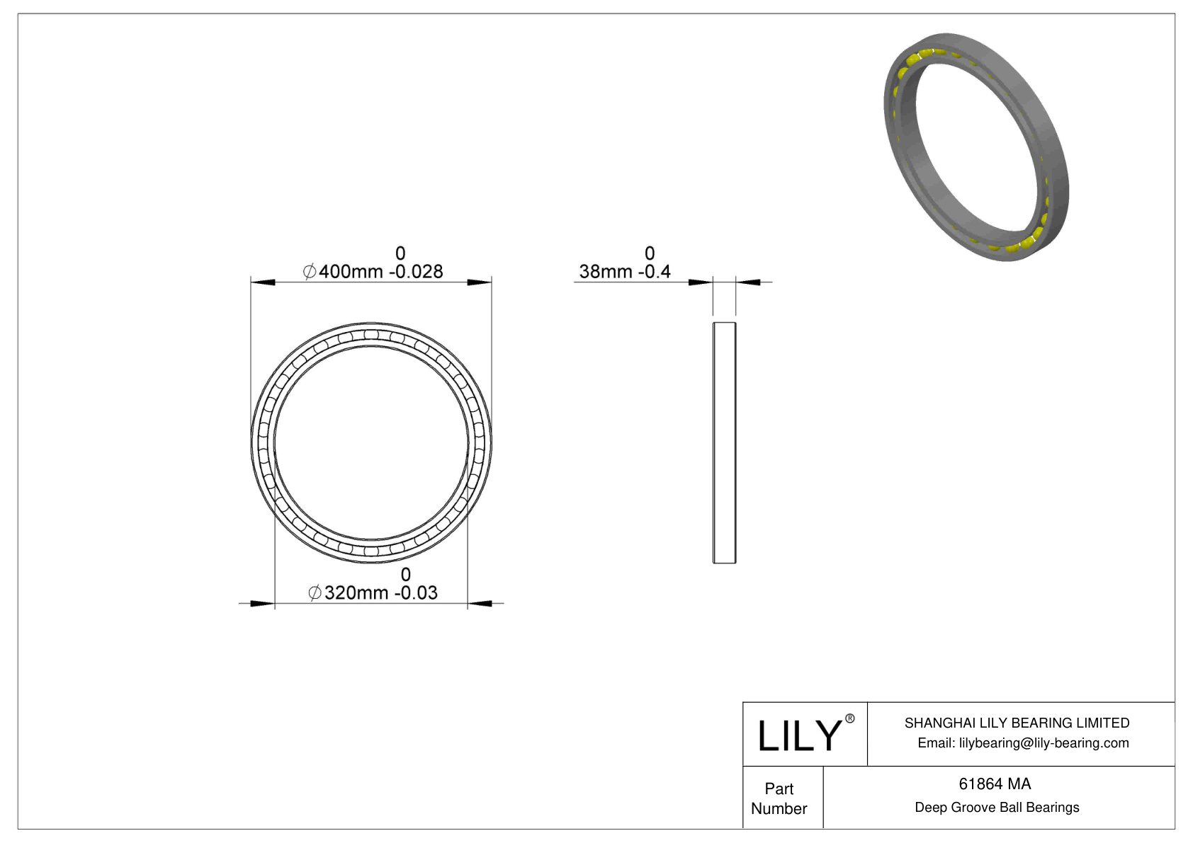 61864 MA Single Row Deep Groove Ball Bearings cad drawing