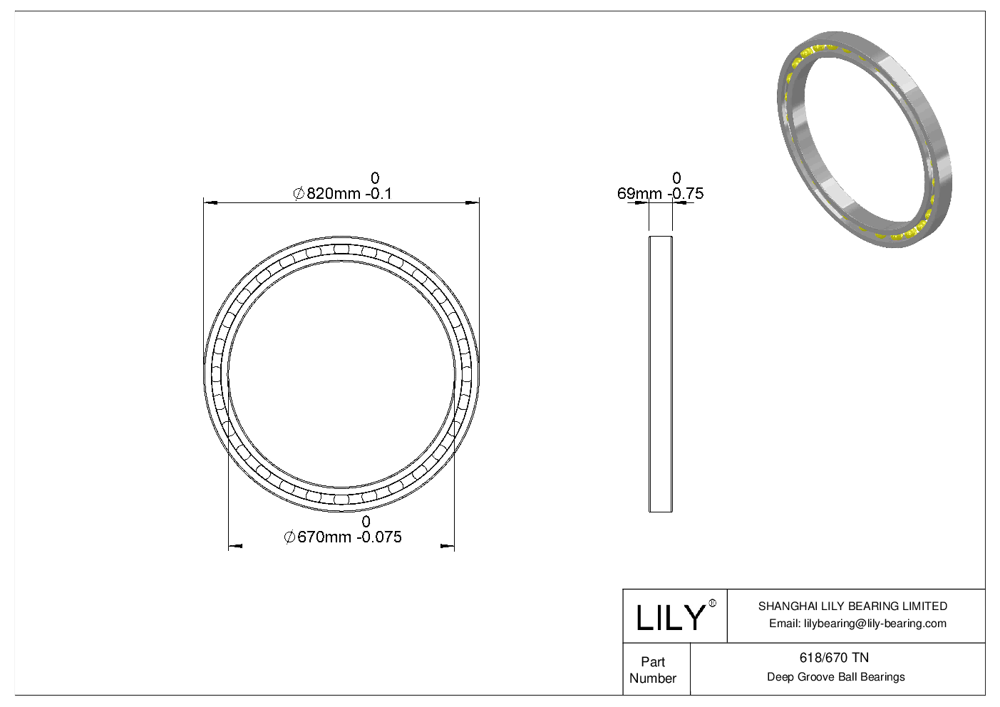 618/670 TN Single Row Deep Groove Ball Bearings cad drawing