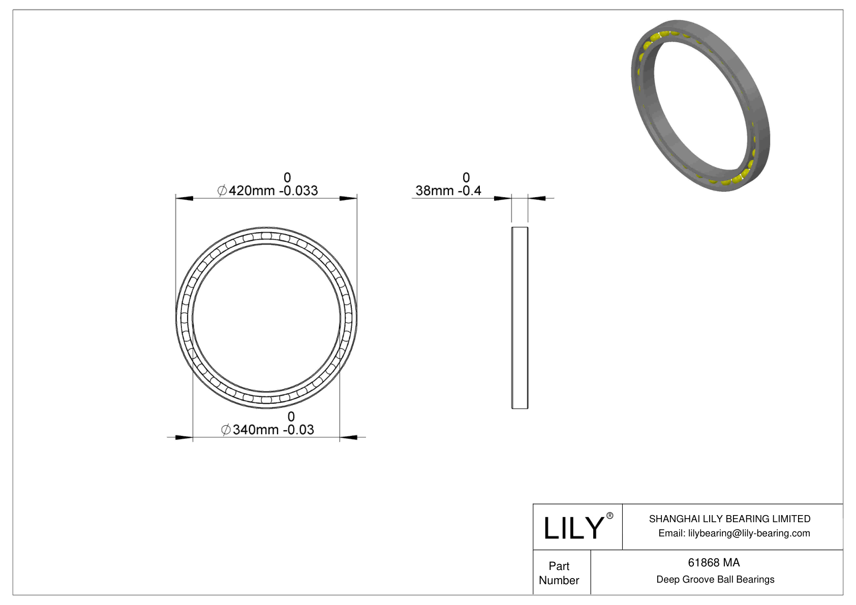 61868 MA Single Row Deep Groove Ball Bearings cad drawing