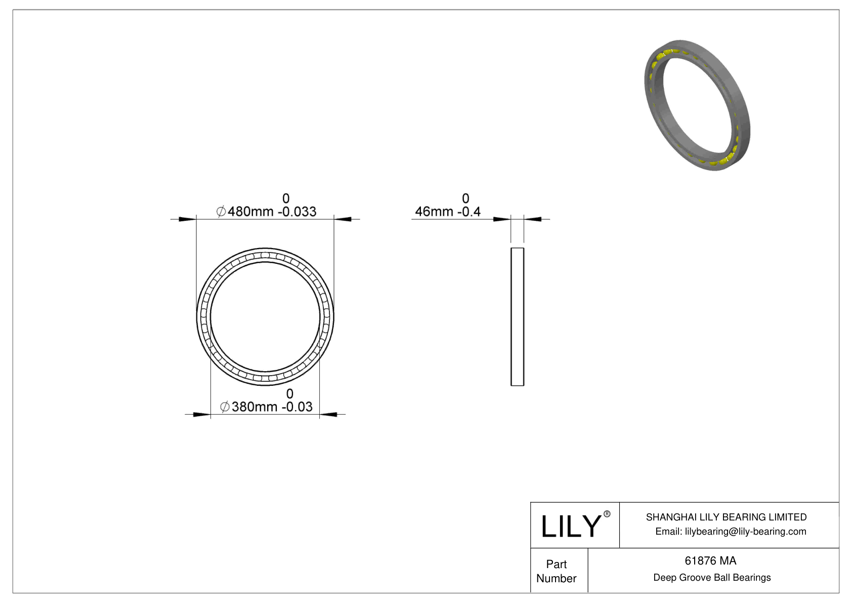 61876 MA Single Row Deep Groove Ball Bearings cad drawing