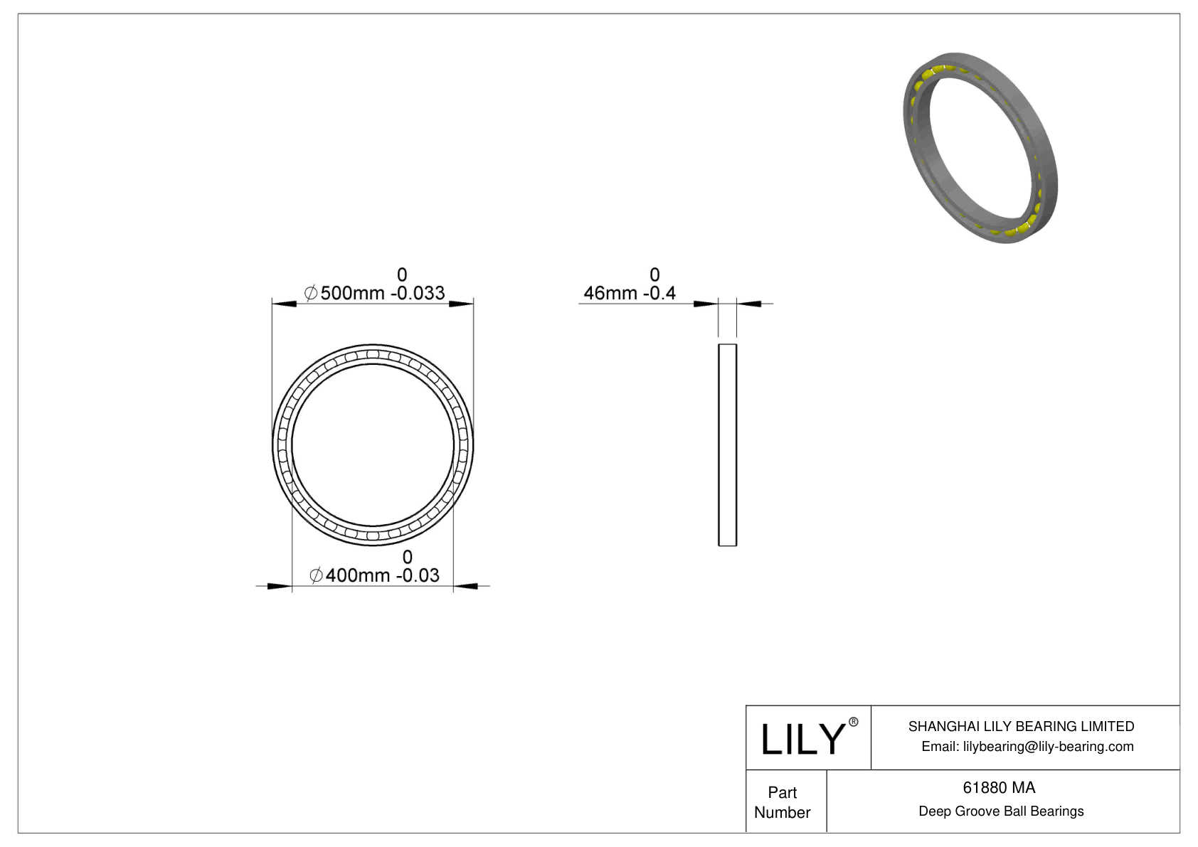 61880 MA Single Row Deep Groove Ball Bearings cad drawing