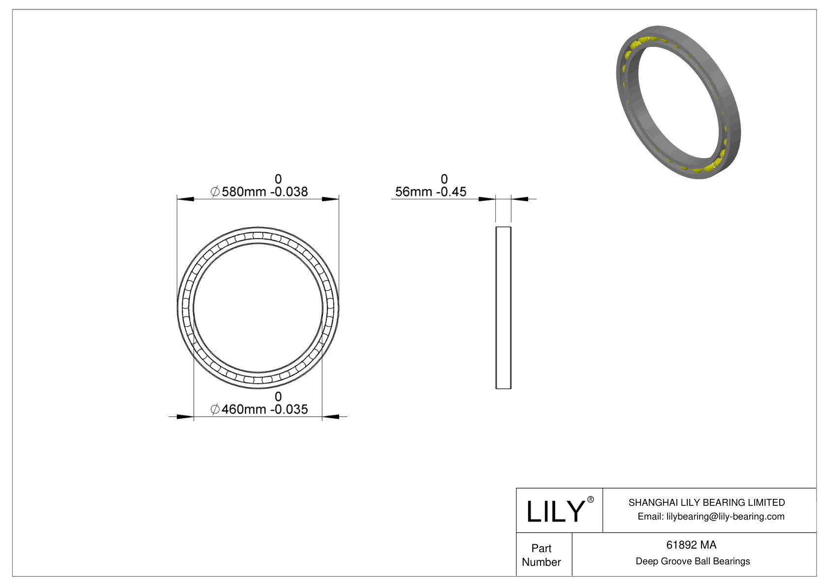 61892 MA Single Row Deep Groove Ball Bearings cad drawing