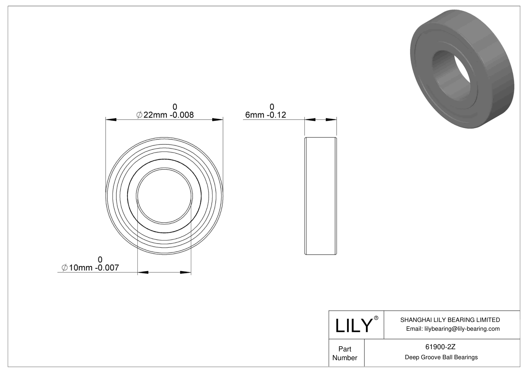 61900-2Z Single Row Deep Groove Ball Bearings cad drawing