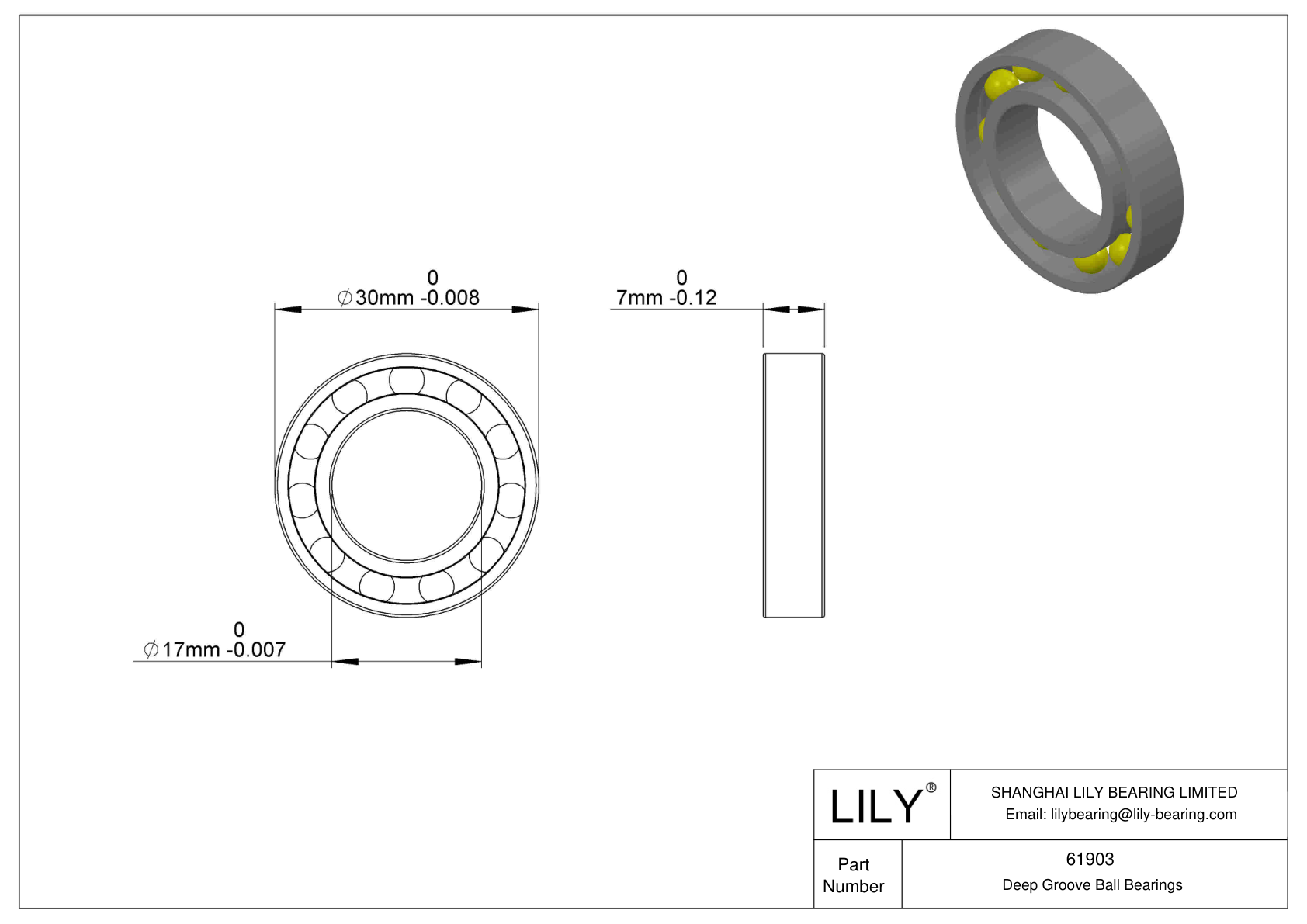 61903/W64 Single Row Deep Groove Ball Bearings cad drawing