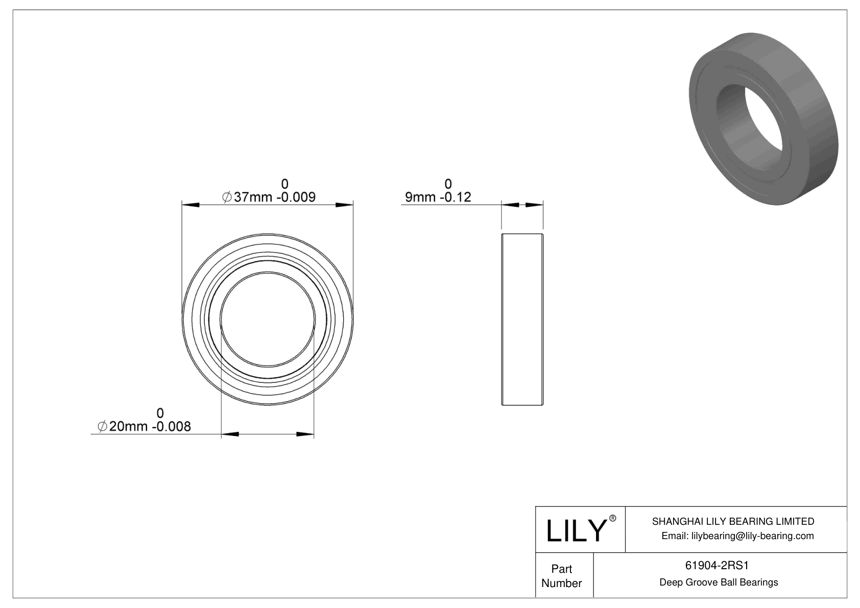 61904-2RS1 Single Row Deep Groove Ball Bearings cad drawing