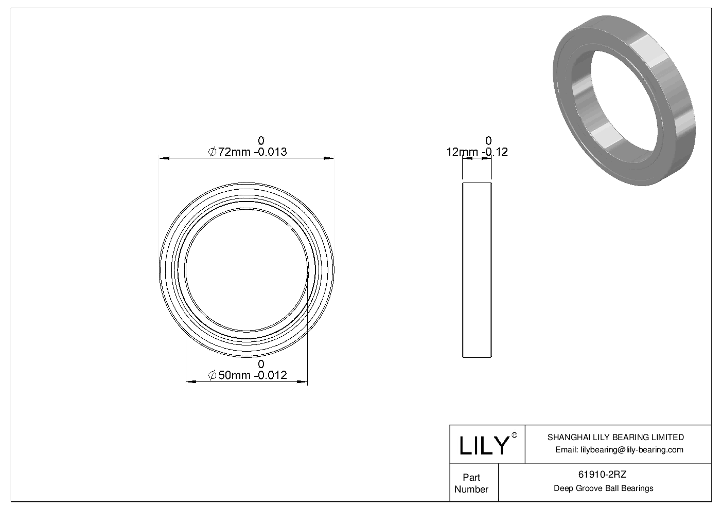 61910-2RZ Rodamientos rígidos de bolas de una hilera cad drawing